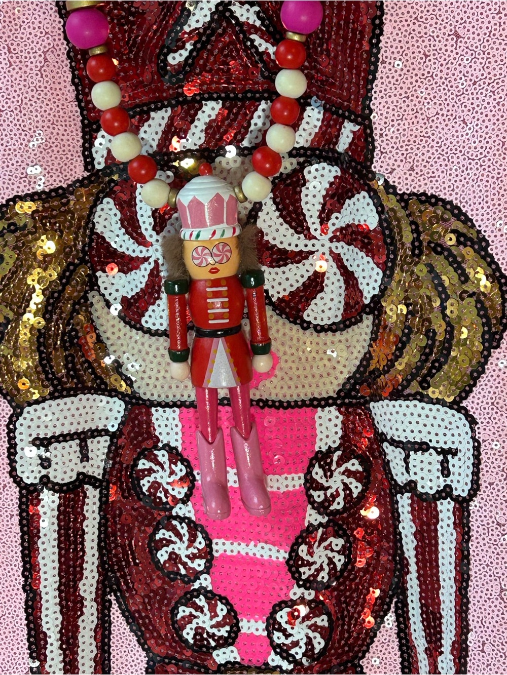 Simply Southern Pink Sequin Nutcracker Graphic T-Dress with necklace SZ L/XL - Picture 5 of 5